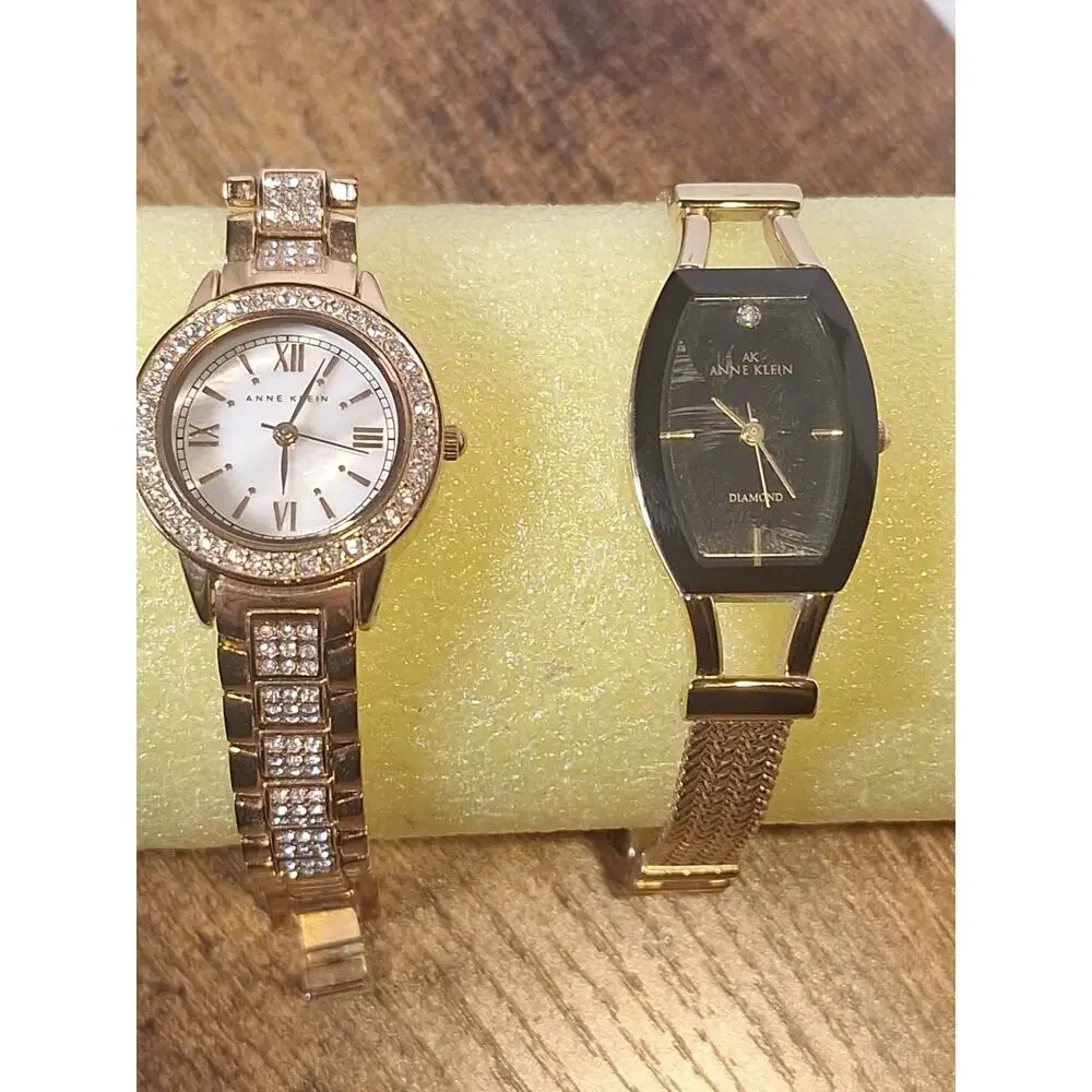 Vintage Anne Klein Ladies Quartz Watch Lot Diamond Accent Gold Tone
